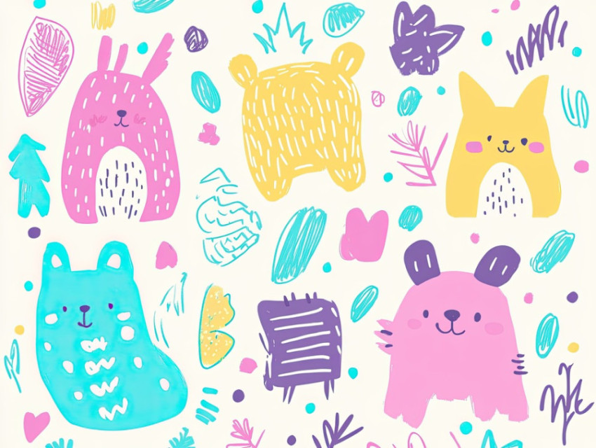 Cute animal doodles of cats