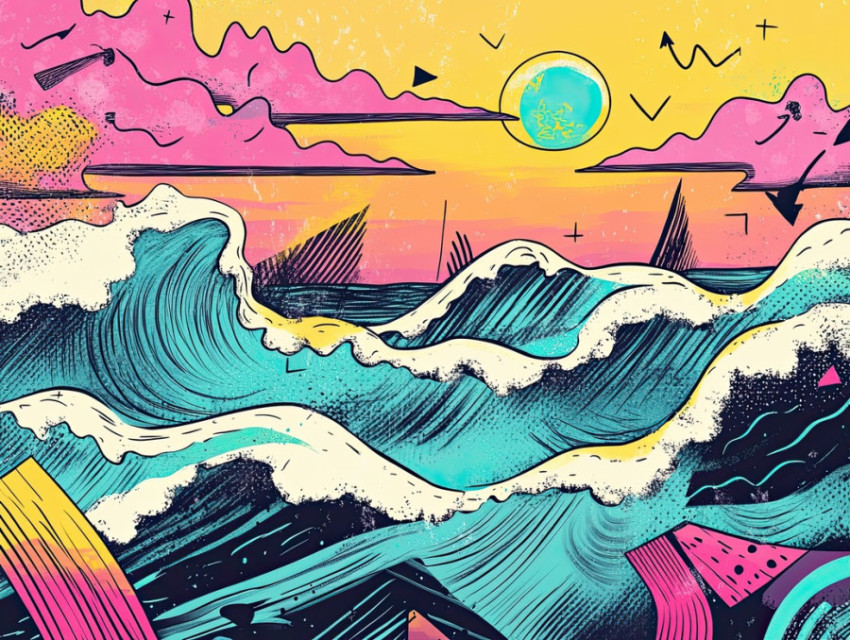 Ocean waves and sunset with a golden horizon Ocean waves and sunset with a golden horizon