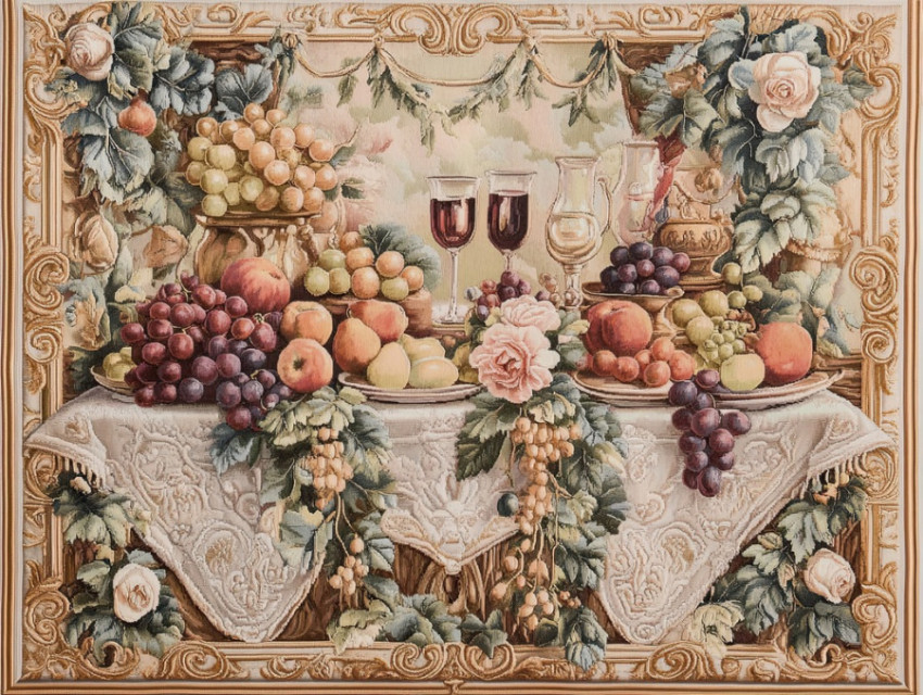 Sumptuous banquet with ripe fruits