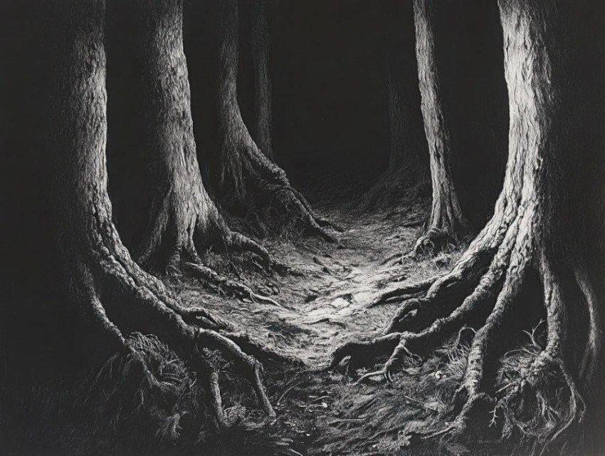 Dark forest floor crawling with insects Dark forest floor crawling with insects
