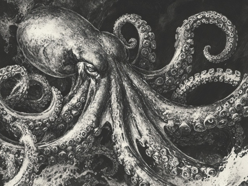 Twisting tentacles of a giant squid curling with dynamic movement Twisting tentacles of a giant squid curling with dynamic movement