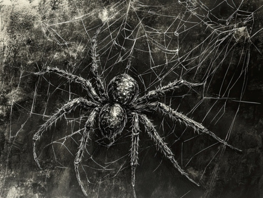 The intricate structure of a spider web with delicate threads catching light The intricate structure of a spider web with delicate threads catching light