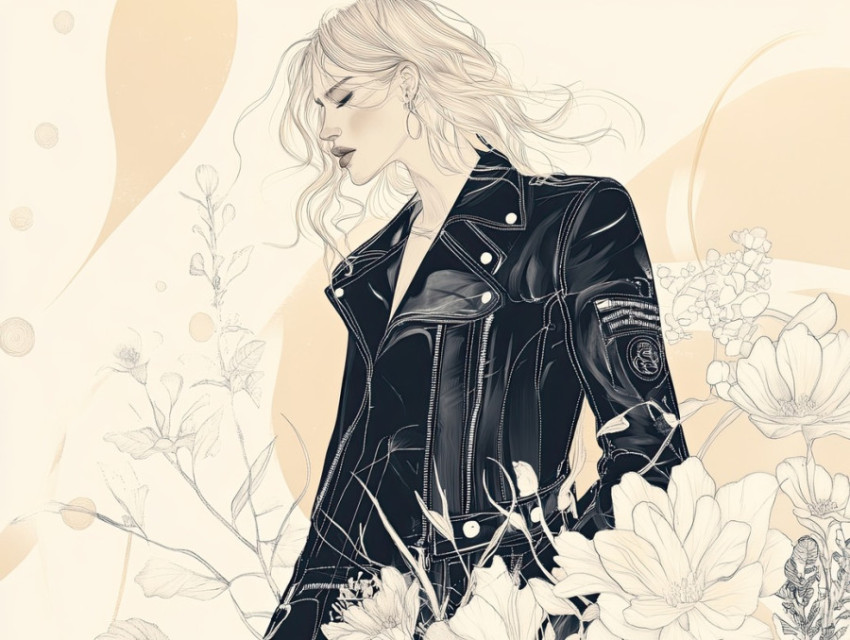 Trendy model wearing a sleek black leather jacket Trendy model wearing a sleek black leather jacket