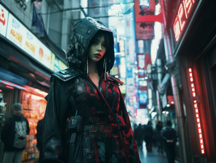 Cyberpunk Girl Full length wide angle view