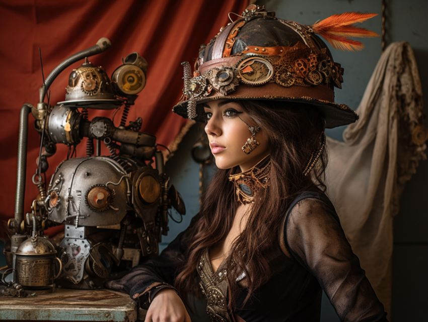 A girl with a steampunk mask on her head