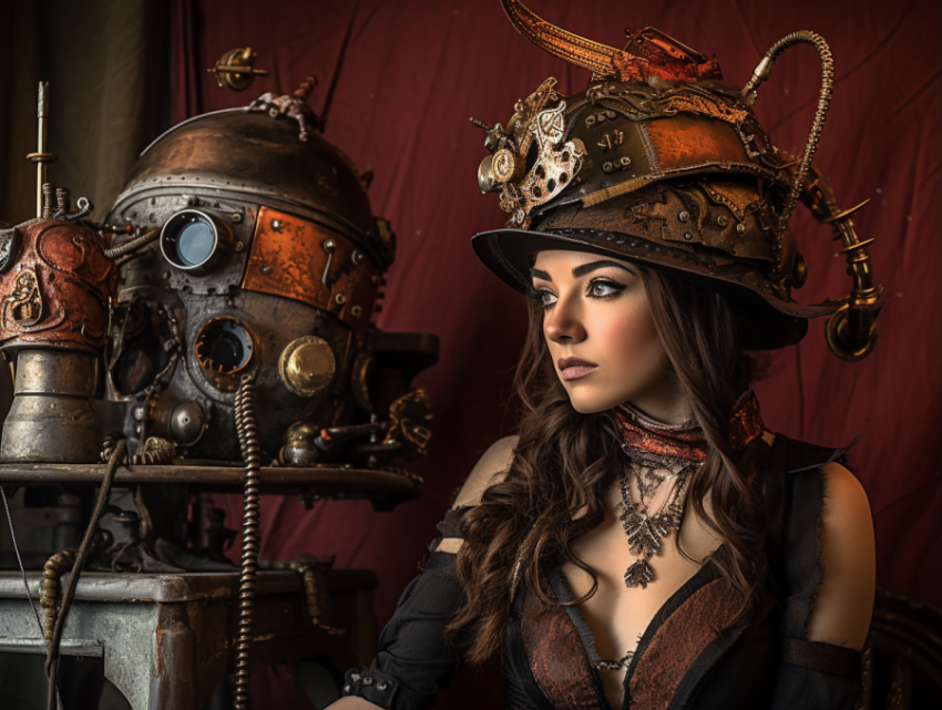 A girl with a steampunk mask on her head