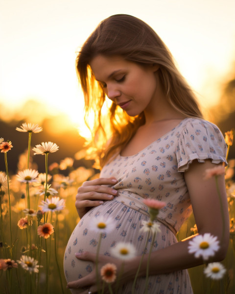 Regnant woman nurtures life in field of wildflowers Regnant woman nurtures life in field of wildflowers, pregnant women pictures, maternity photos