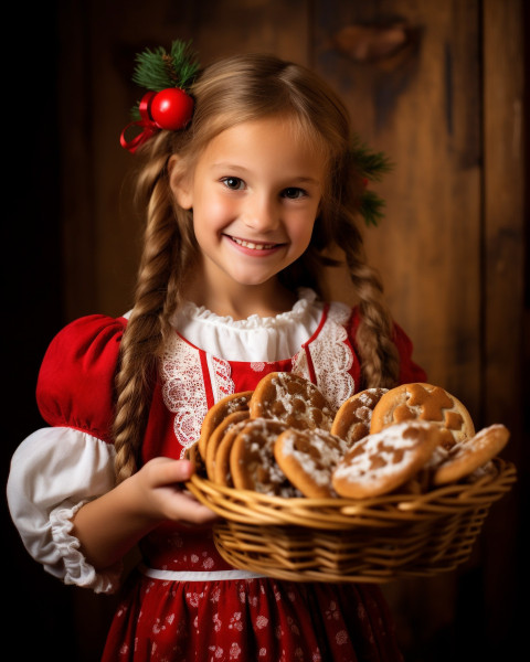 A close-up portrait of a young girl wearing a traditional christ A close-up portrait of a young girl wearing a traditional christmas dress, christmas stock image ai, christmas stock photos ai