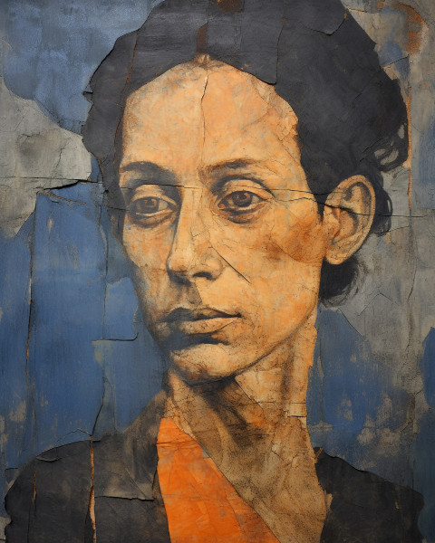 an old portrait of a woman appears in a museum
