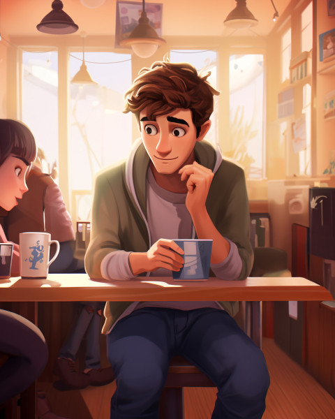 A person with social is sitting alone in a coffe A person with social anxiety is sitting alone in a crowded coffee shop