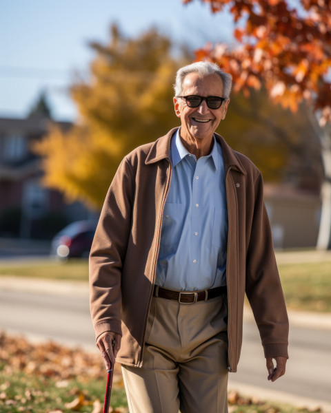 Serene walk of an older man Serene walk of an older man