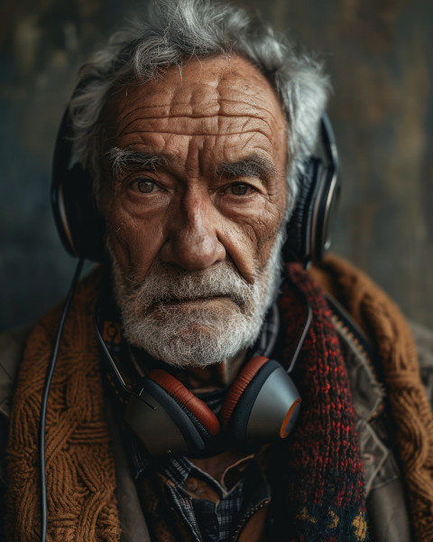 Grandpa enjoying music with headphone Grandpa enjoying music with headphone