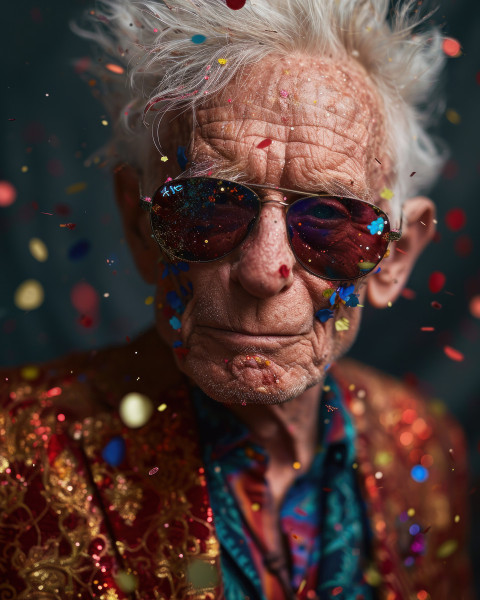 Happy grandpa wearing sunglasses in confetti Happy grandpa wearing sunglasses in confetti