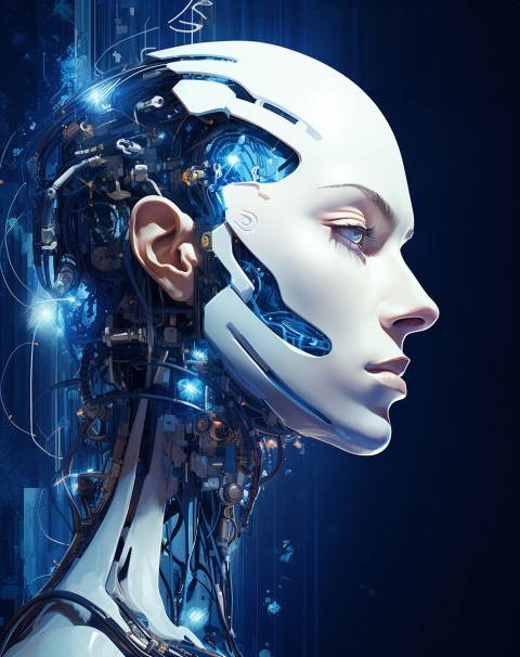 A picture of a blue white and red robot head A picture of a blue white and red robot head