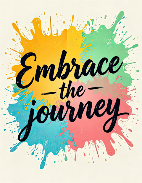 Motivational quote Embrace the journey in bold hand-lettered typography on a splash-ink background with honey yellow Motivational quote Embrace the journey in bold hand-lettered typography on a splash-ink background with honey yellow