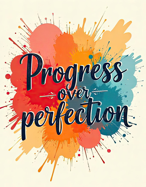 Motivational quote Progress over perfection in bold hand-lettered typography on a splash-ink background with rose gold Motivational quote Progress over perfection in bold hand-lettered typography on a splash-ink background with rose gold