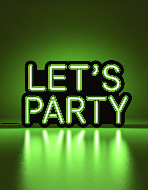 Neon glow typography "Let's Party" in lime green bold font Neon glow typography "Let's Party" in lime green bold font