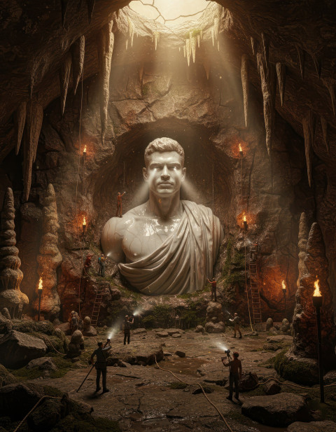 Ultra detailed pvc statue waist up in ancient cave