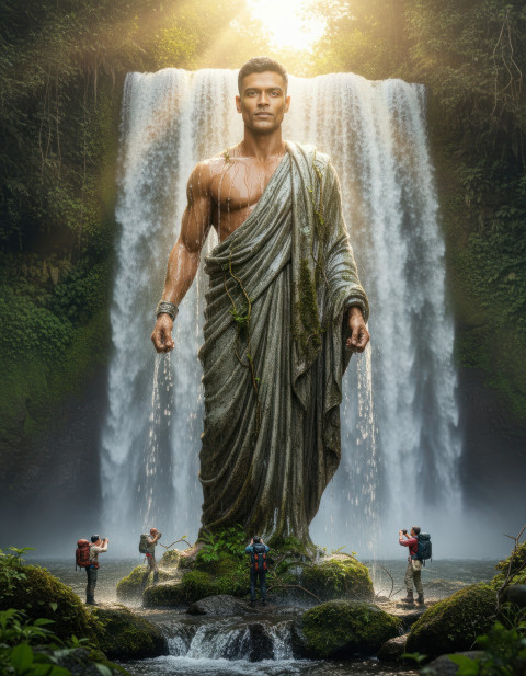 Pvc statue in middle of balinese waterfall