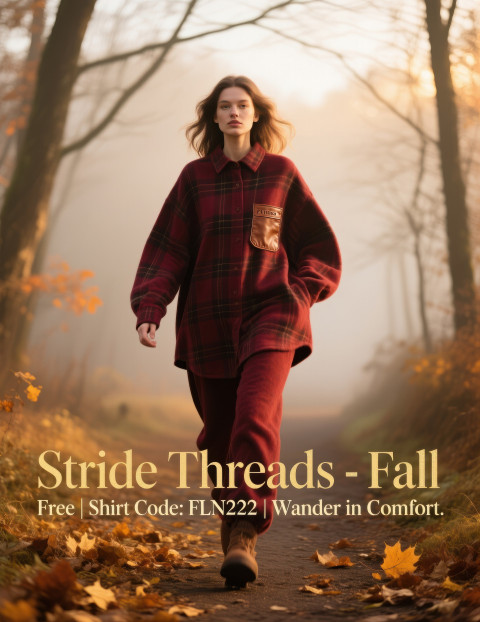 Female model in plaid flannel shirt strolling in autumn woods Female model in plaid flannel shirt strolling in autumn woods