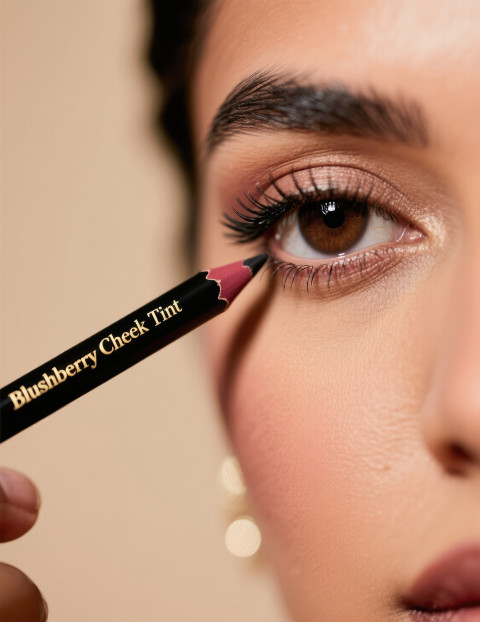 Close up of eye with black kajal pencil applied on waterline under soft ring light Close up of eye with black kajal pencil applied on waterline under soft ring light