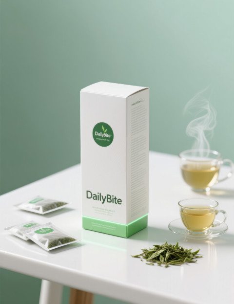 Upright green tea box with sachets Upright green tea box with sachets