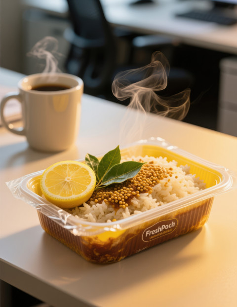 Warm microwavable tray with rice Warm microwavable tray with rice