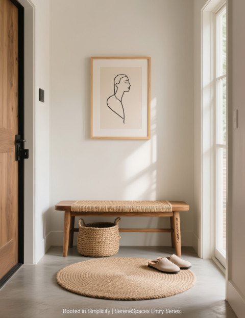 Minimalist entryway with oak bench Minimalist entryway with oak bench