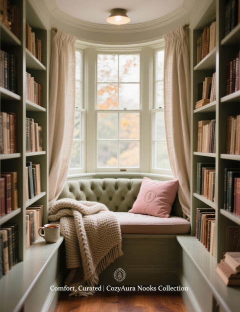 Cozy reading nook with tufted seat Cozy reading nook with tufted seat
