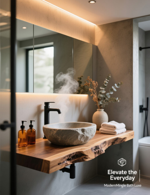 Contemporary bathroom with stone sink Contemporary bathroom with stone sink