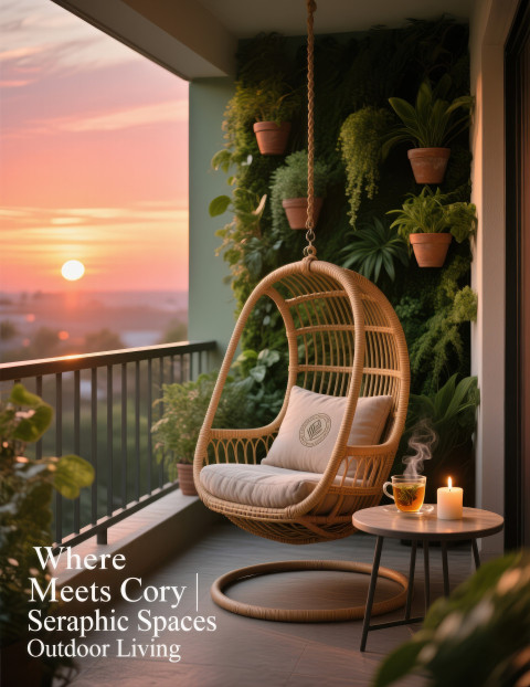 Cozy balcony with rattan swing chair Cozy balcony with rattan swing chair