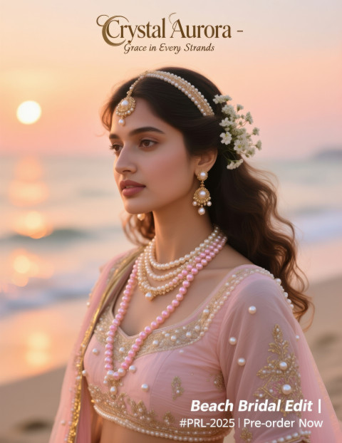 Bride in pastel lehenga with pearl necklace Bride in pastel lehenga with pearl necklace