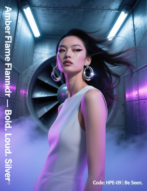 High fashion model with large silver hoop earrings High fashion model with large silver hoop earrings
