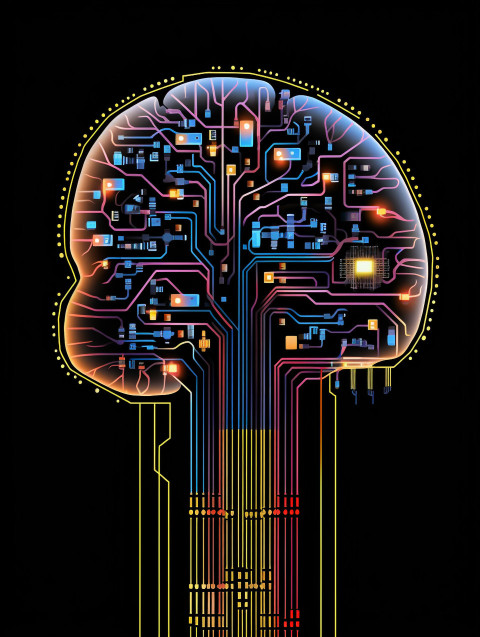 graphic of digital brain combined with electronic board in techn graphic of digital brain combined with electronic board in techn