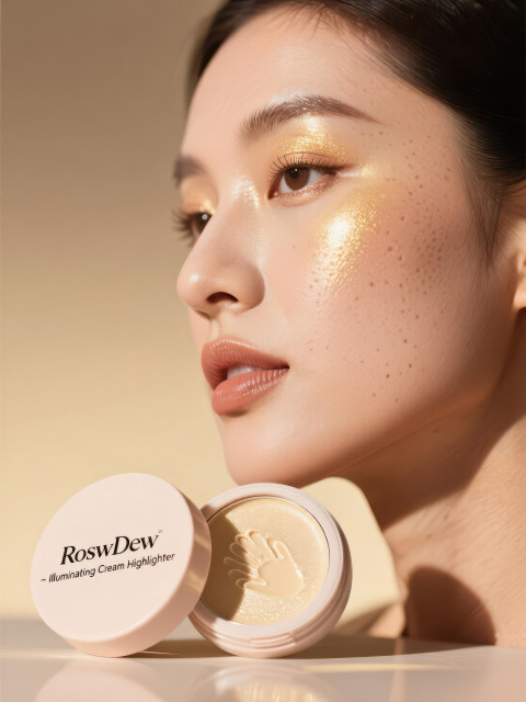Glowing cheekbone highlighted with cream shimmer Glowing cheekbone highlighted with cream shimmer