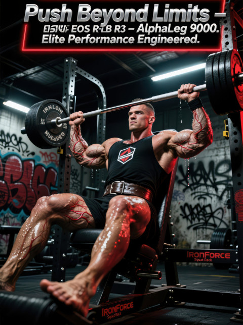 Strong man mid rep on heavy leg press in gritty gym Strong man mid rep on heavy leg press in gritty gym