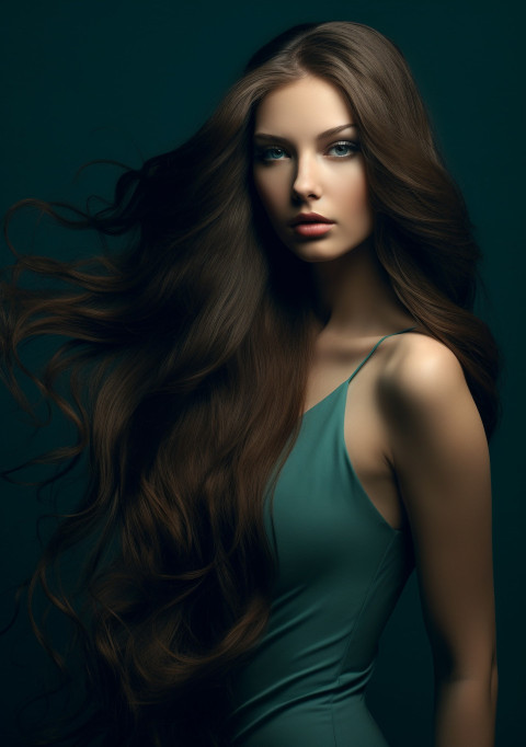 Young woman with flowing black hair Young woman with flowing black hair