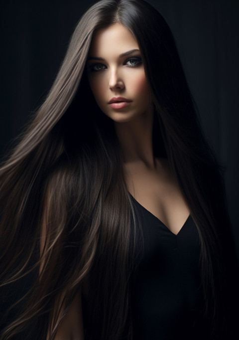 Woman with Straight Hair Looking Away Woman with Straight Hair Looking Away