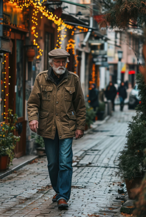 Stylish senior enjoying town street walk Stylish senior enjoying town street walk