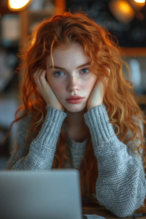 A woman at her desk with a laptop experiencing a headache in the office environment A woman at her desk with a laptop experiencing a headache in the office environment