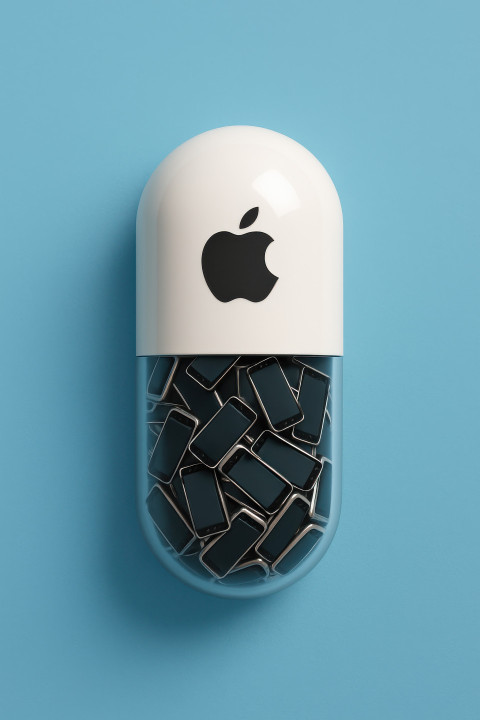White capsule with tiny smartphones inside