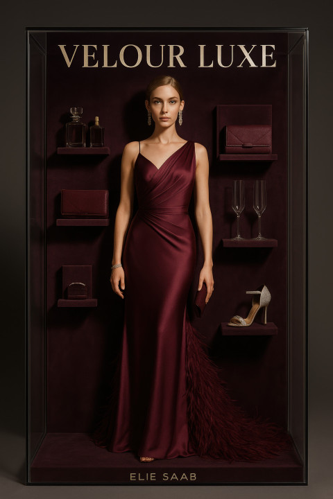 Glam fashion doll in silk evening gown with feather train Glam fashion doll in silk evening gown with feather train