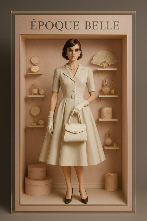 Vintage fashion doll in 1950s Dior dress with pearls Vintage fashion doll in 1950s Dior dress with pearls