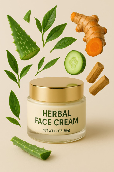 Herbal cream jar with glowing aloe Herbal cream jar with glowing aloe