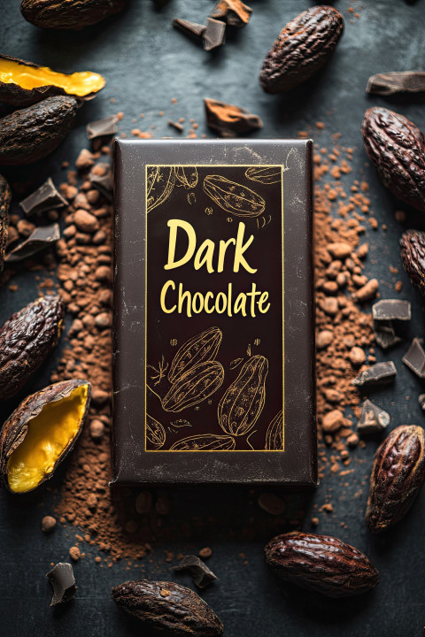 Hyper-realistic mockup of a dark chocolate bar in foil