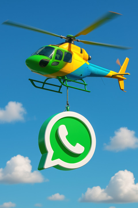 Vibrant green WhatsApp-themed CGI helicopter flying in sunny sky