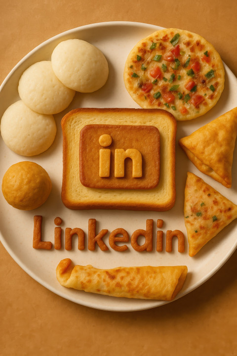 LinkedIn logo made from cheese and sausage on a plate with dosa LinkedIn logo made from cheese and sausage on a plate with dosa
