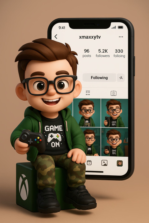 3D chibi style gamer boy avatar with Game On shirt