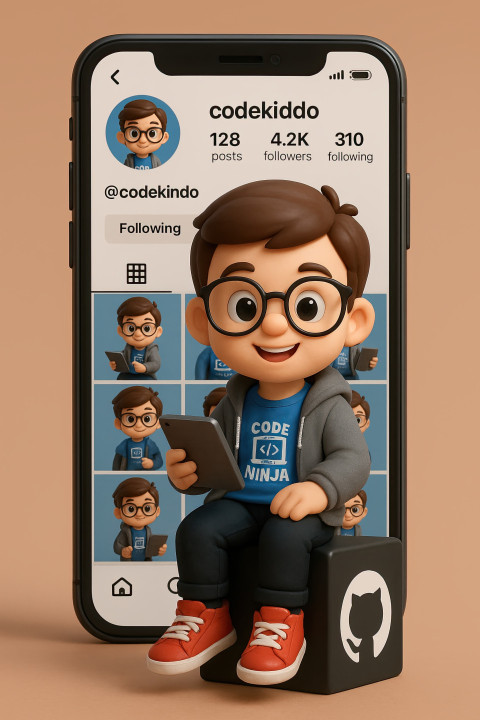 3D chibi style boy avatar in Code Ninja shirt
