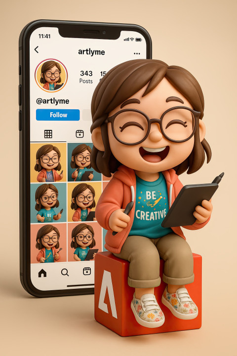 3D chibi style girl avatar in Be Creative shirt